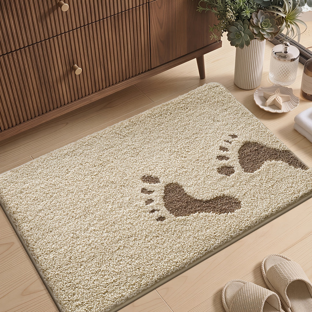 Tapis de salle de bain épais, motif empreintes de pas