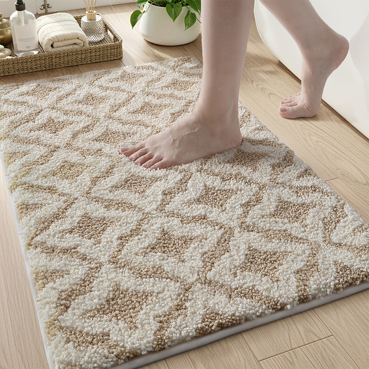 Tapis de salle de bain berbère épais à losanges tuftés