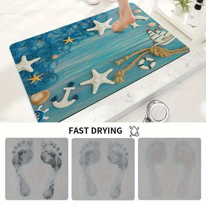 Tapis de salle de bain à motif marin, dos caoutchouc