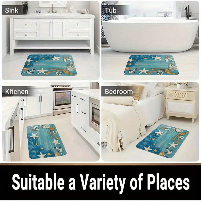 Tapis de salle de bain à motif marin, dos caoutchouc