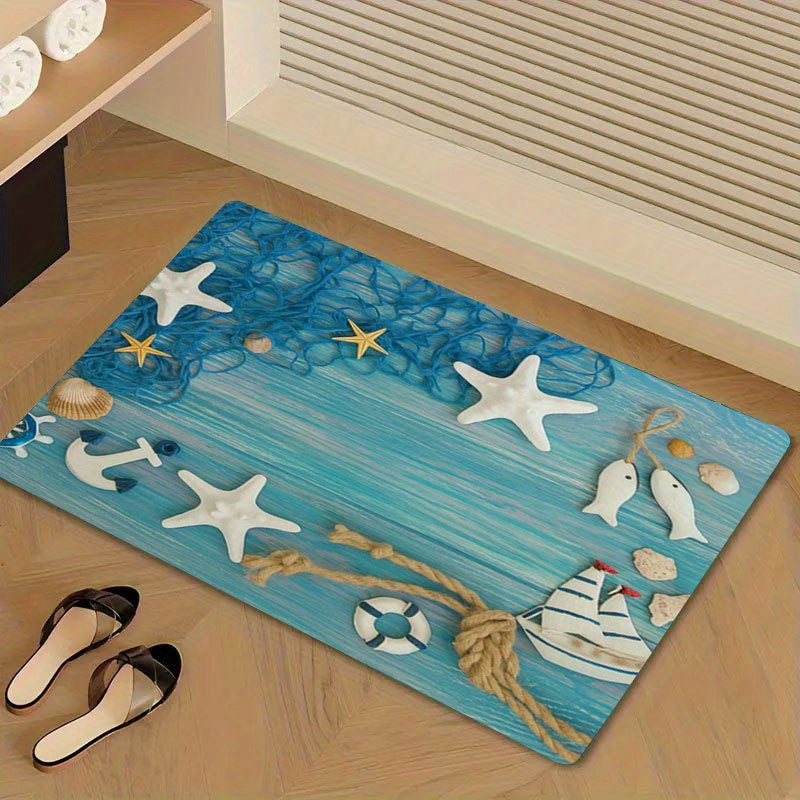 Tapis de salle de bain à motif marin, dos caoutchouc
