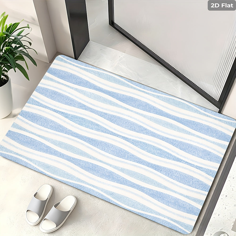 Tapis de salle de bain à rayures ondulées, velours plat