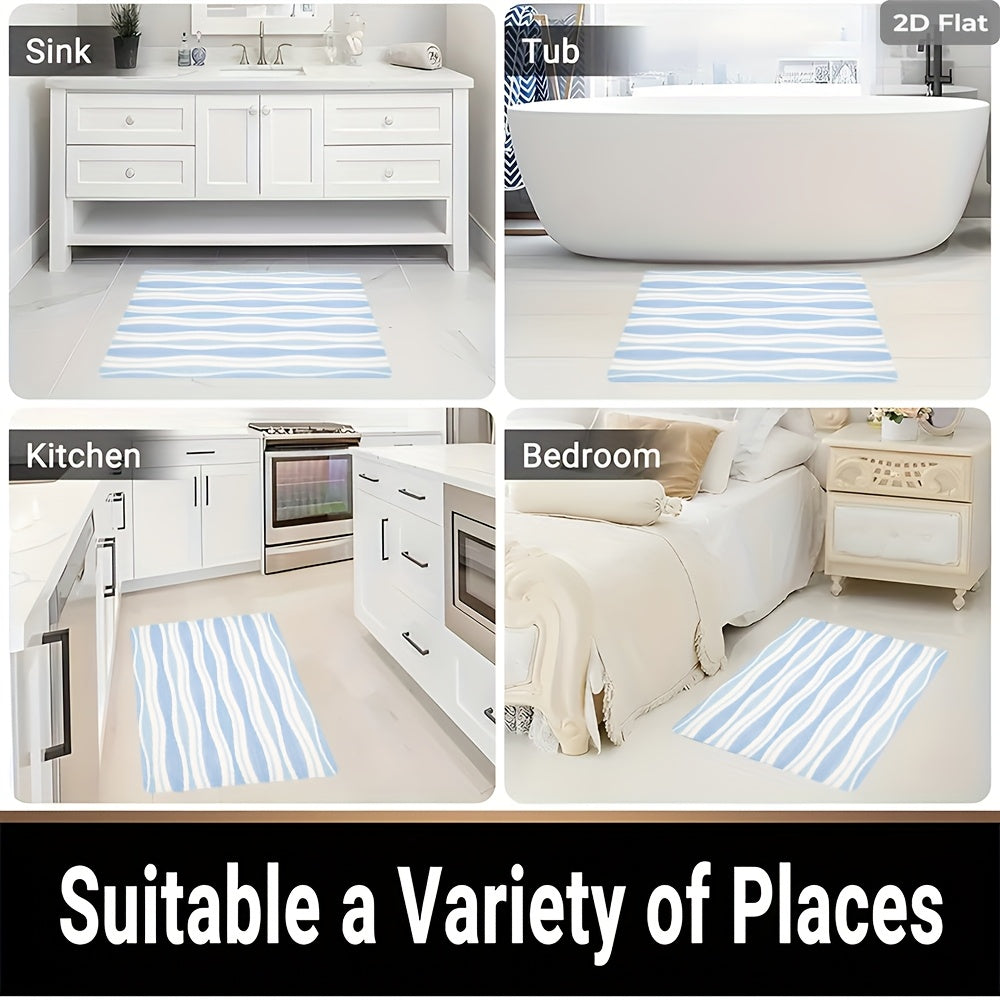 Tapis de salle de bain à rayures ondulées, velours plat
