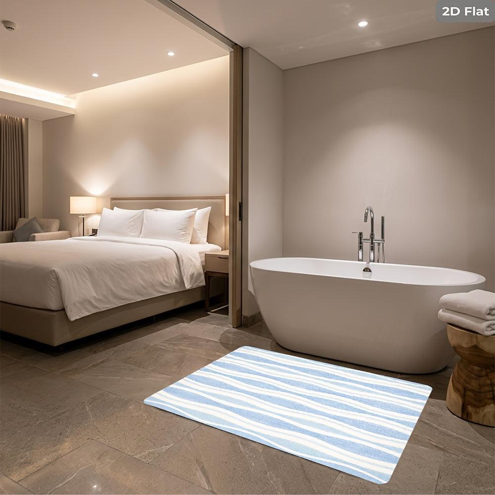 Tapis de salle de bain à rayures ondulées, velours plat