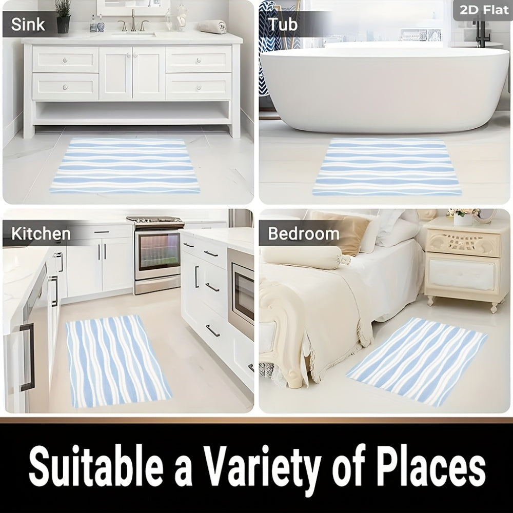 Tapis de salle de bain à rayures ondulées, velours plat
