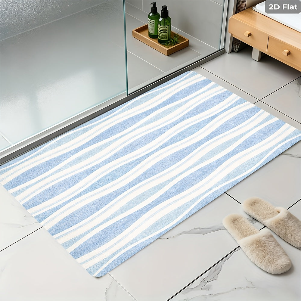 Tapis de salle de bain à rayures ondulées, velours plat