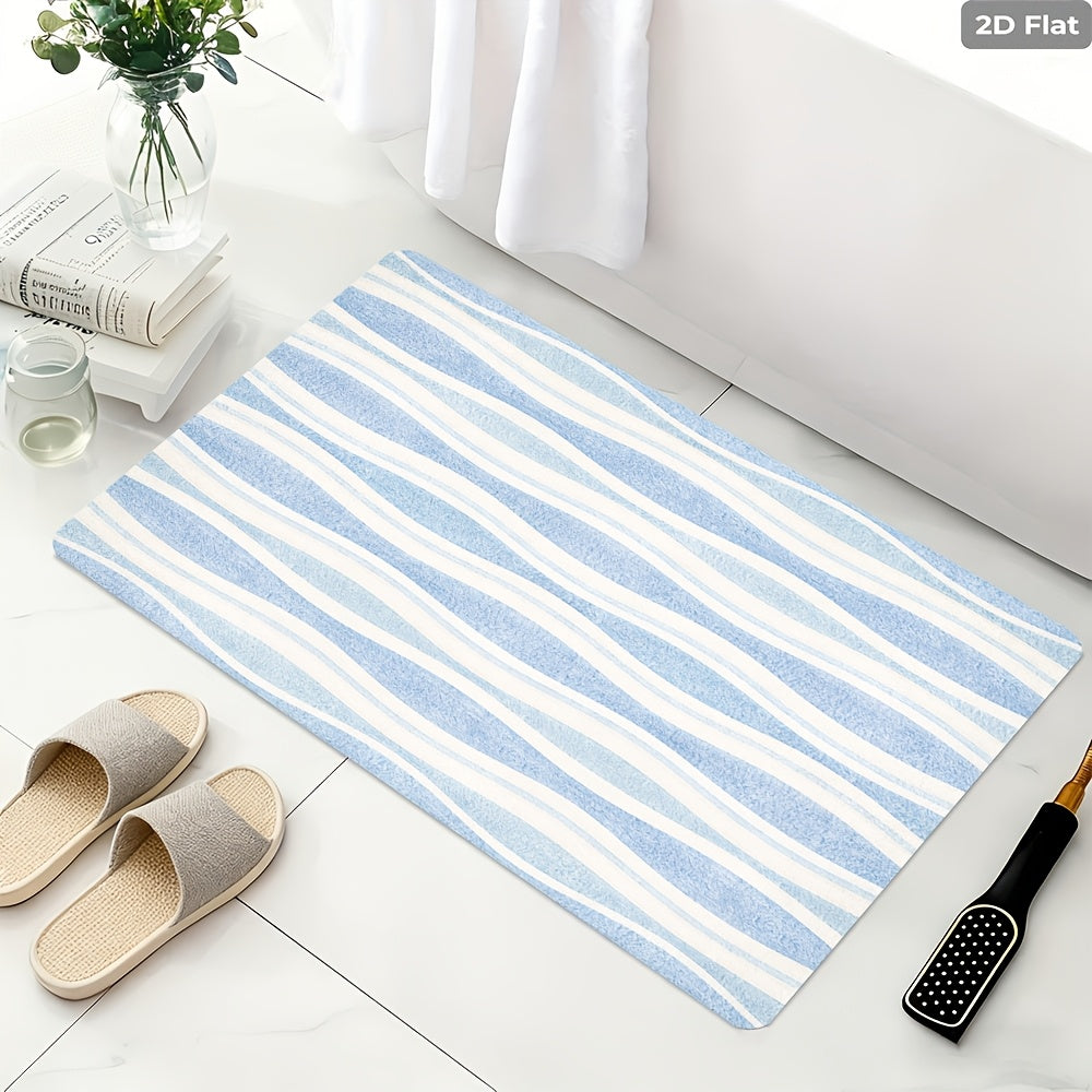 Tapis de salle de bain à rayures ondulées, velours plat