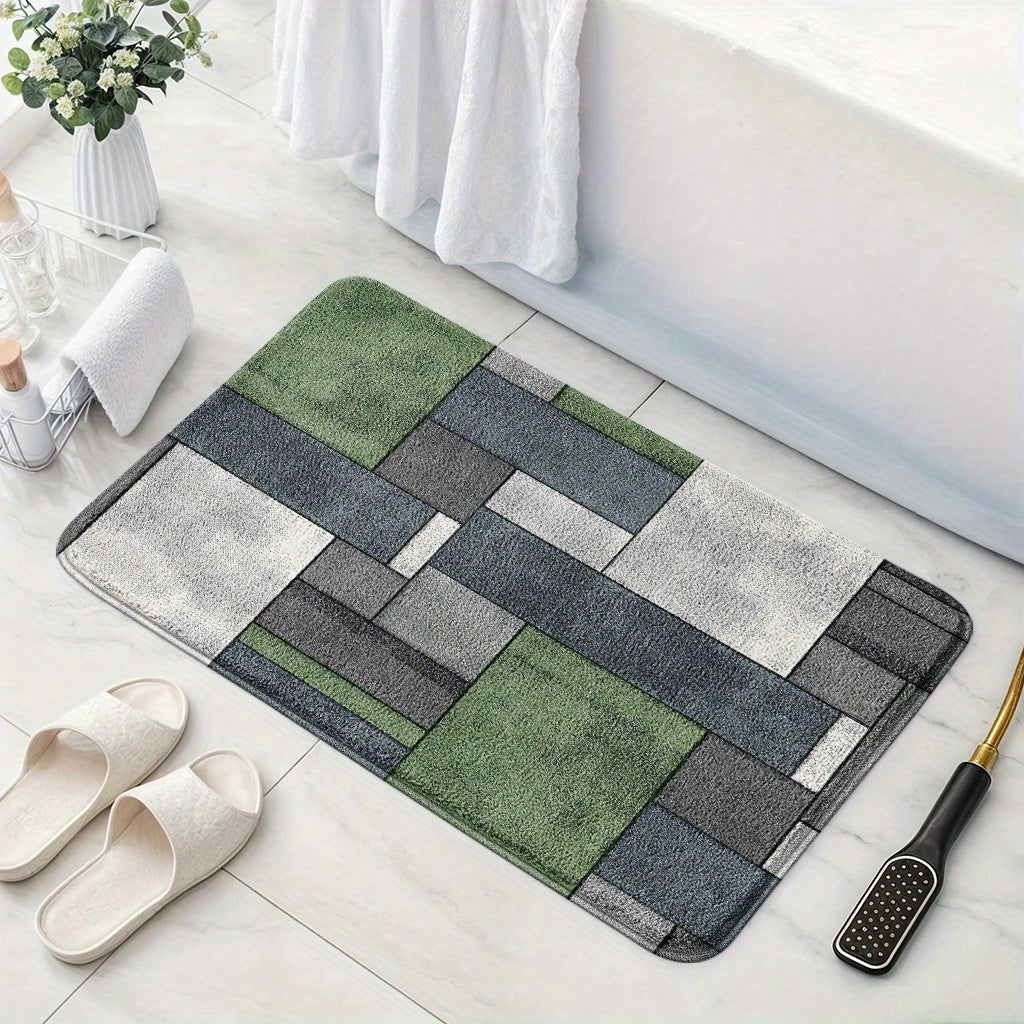 Tapis de salle de bain à blocs géométriques