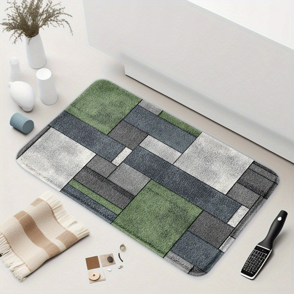 Tapis de salle de bain à blocs géométriques