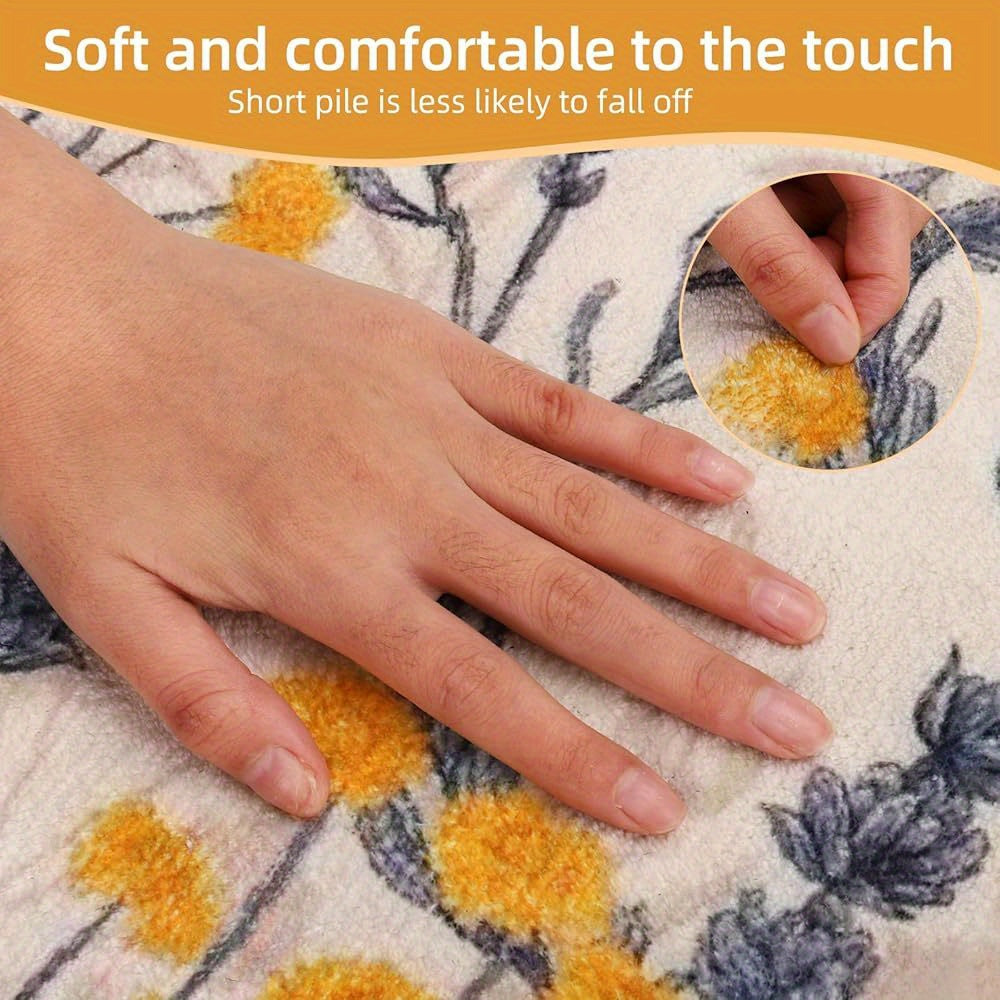 Tapis de salle de bain boho demi-lune, lavandes et mimosa