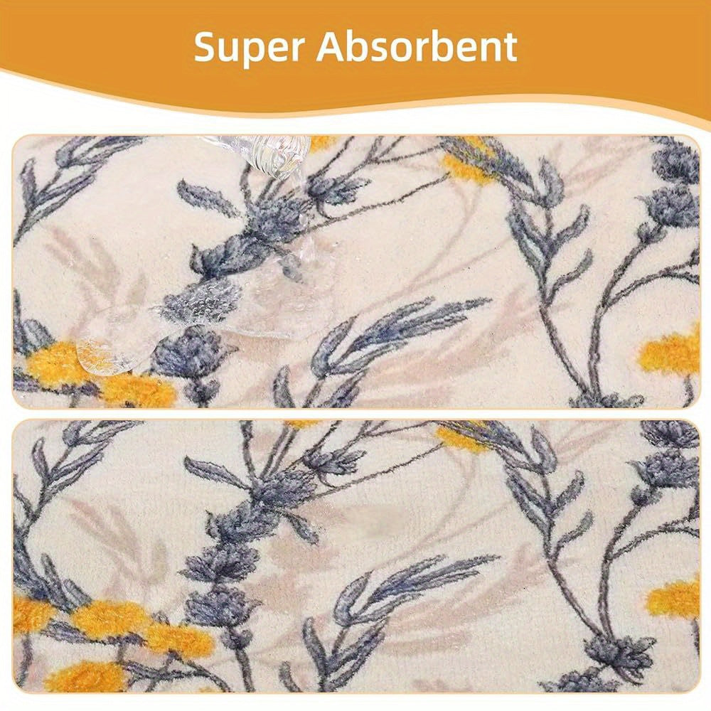 Tapis de salle de bain boho demi-lune, lavandes et mimosa