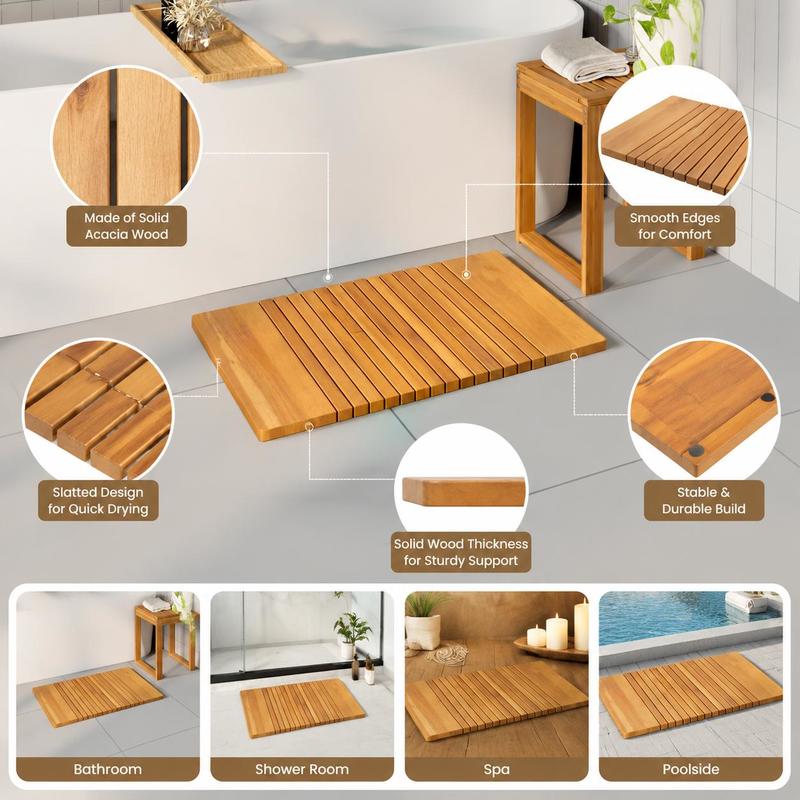 Tapis de salle de bain en bois d'acacia massif