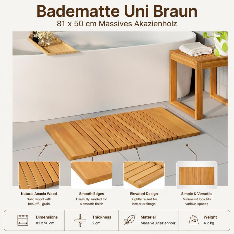 Tapis de salle de bain en bois d'acacia massif