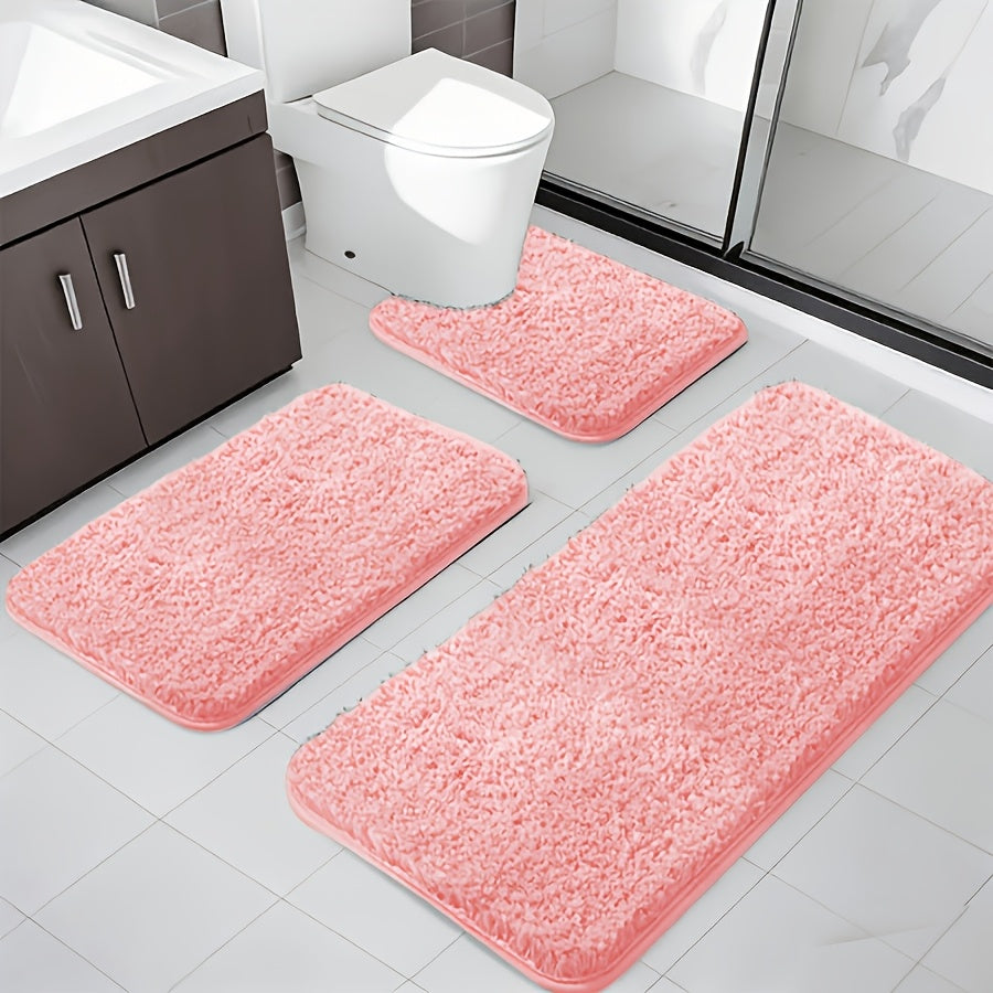 Tapis de salle de bain bouclé, lot de 3 en sept teintes