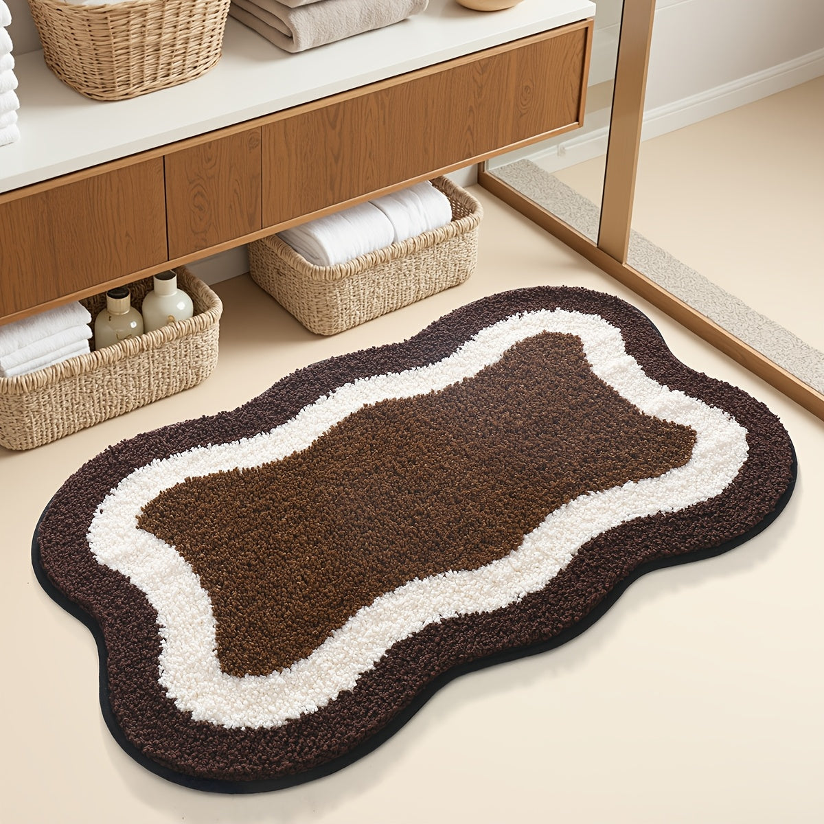 Tapis de salle de bain au contour ondulé, dos en TPR