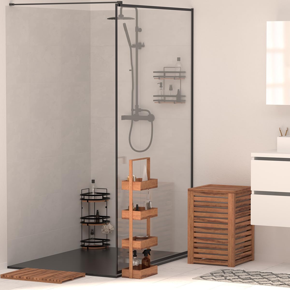 Tapis de salle de bain en acacia certifié FSC