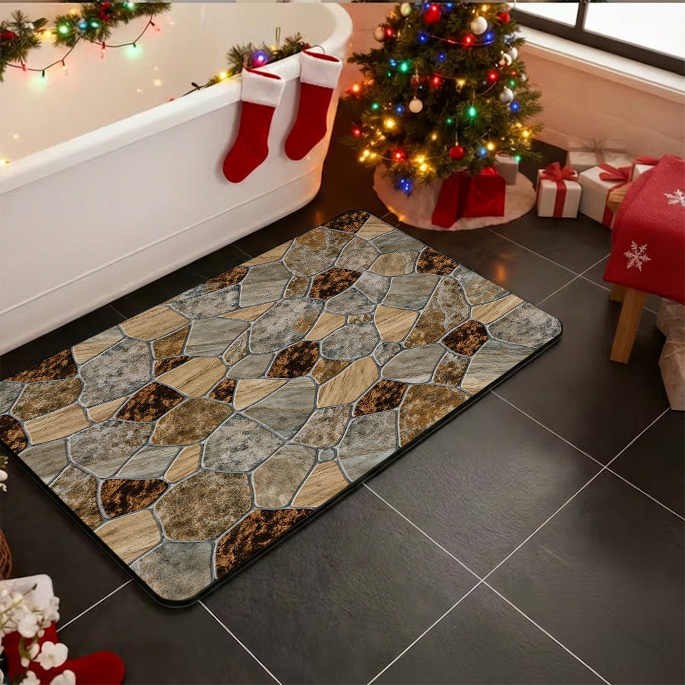 Tapis de salle de bain plat, dallage de pierres irrégulières