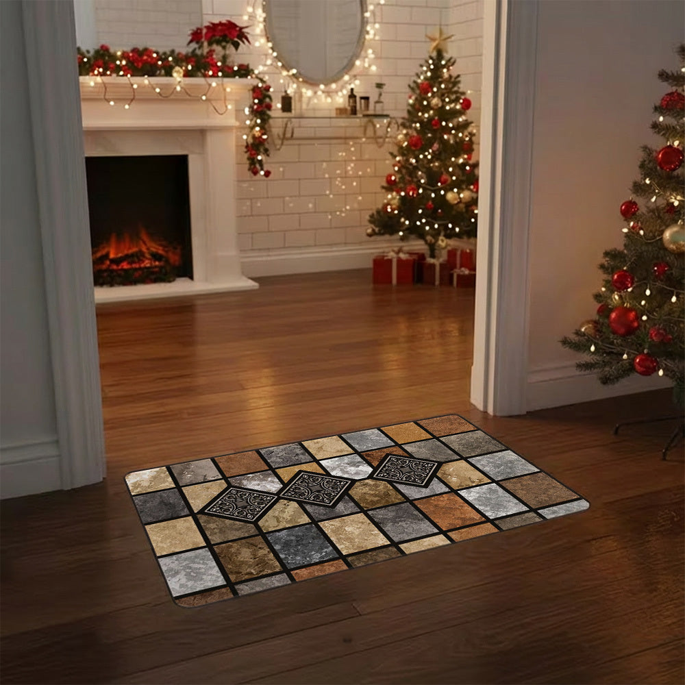 Tapis de salle de bain en caoutchouc, mosaïque de pierre