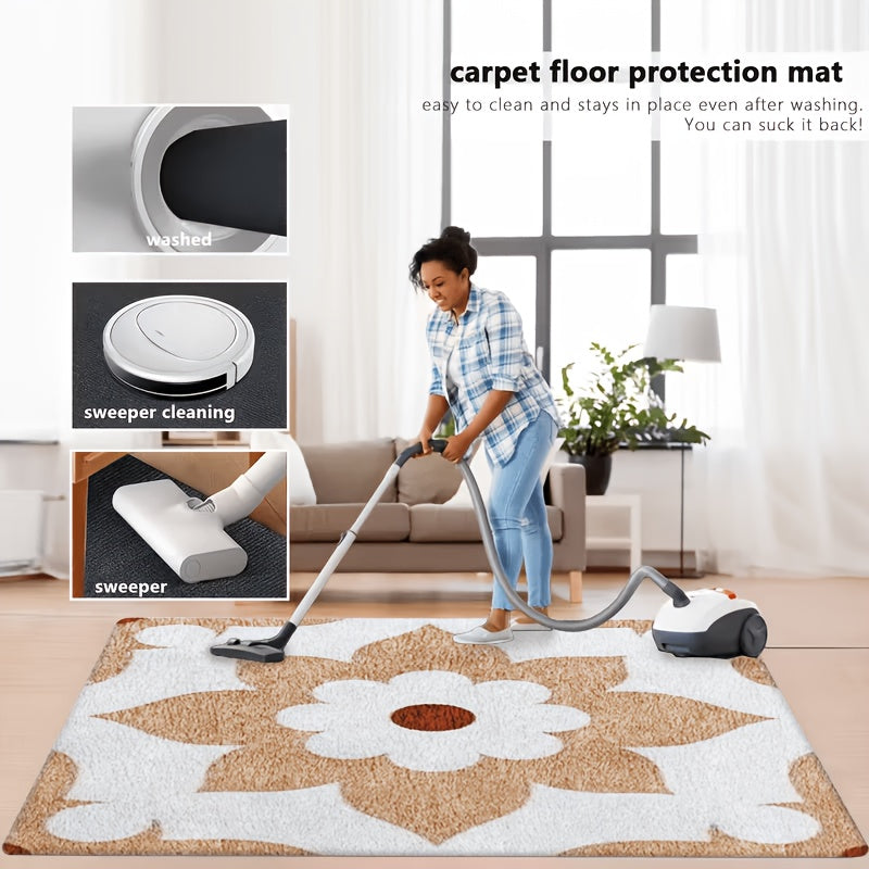 Tapis de salle de bain carré, grande fleur de carreau