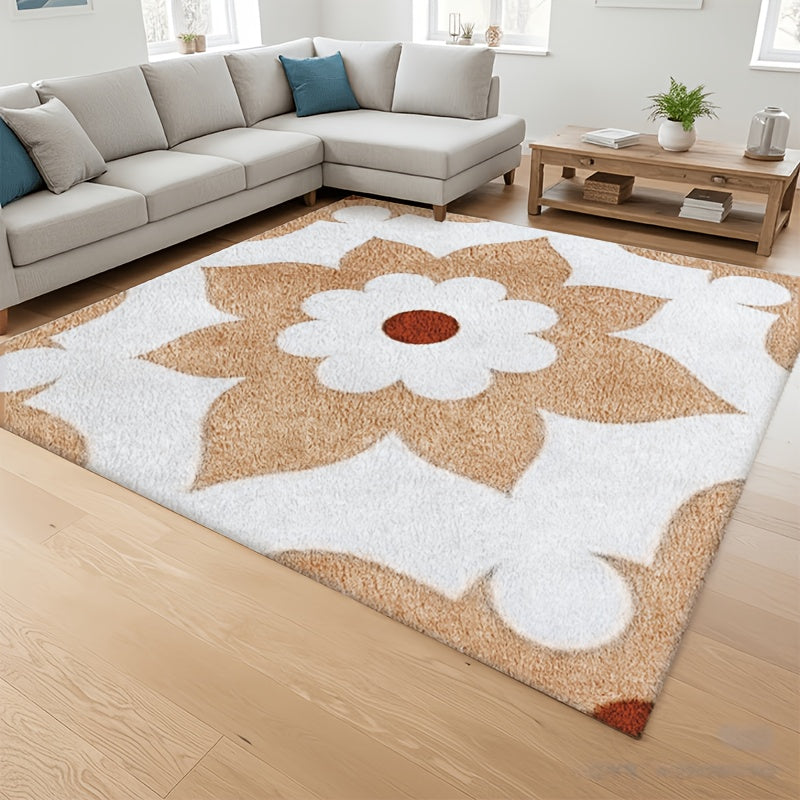 Tapis de salle de bain carré, grande fleur de carreau