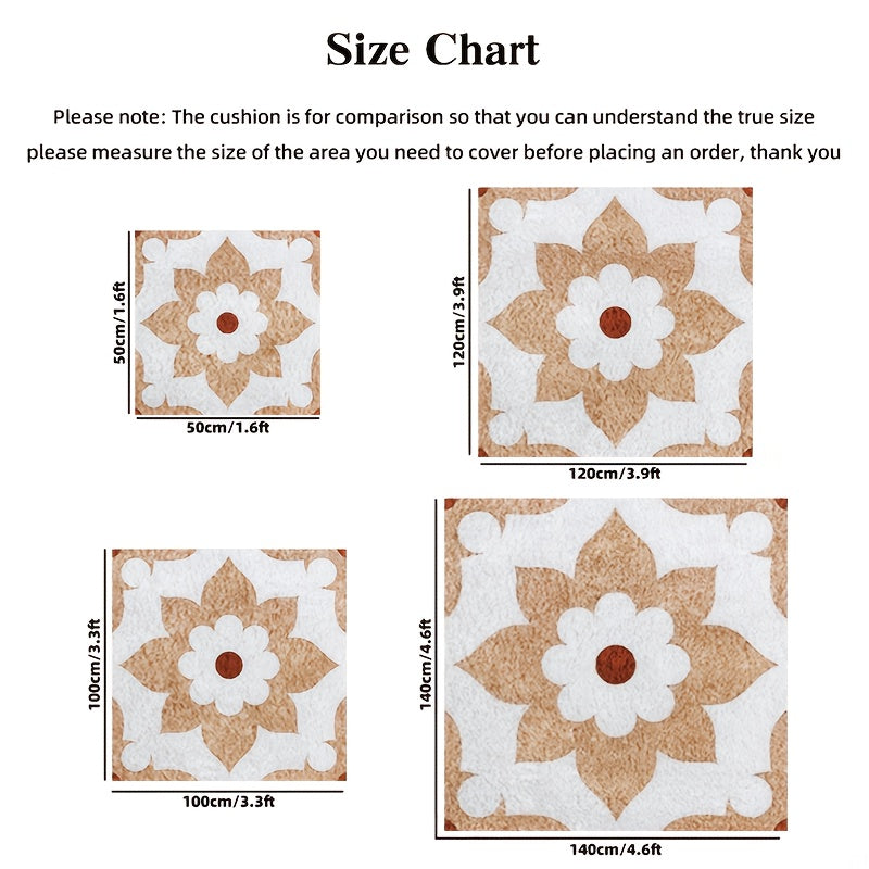 Tapis de salle de bain carré, grande fleur de carreau