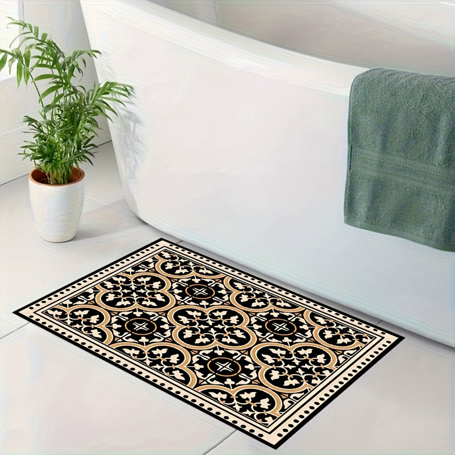 Tapis de salle de bain carré, carreaux de ciment et or