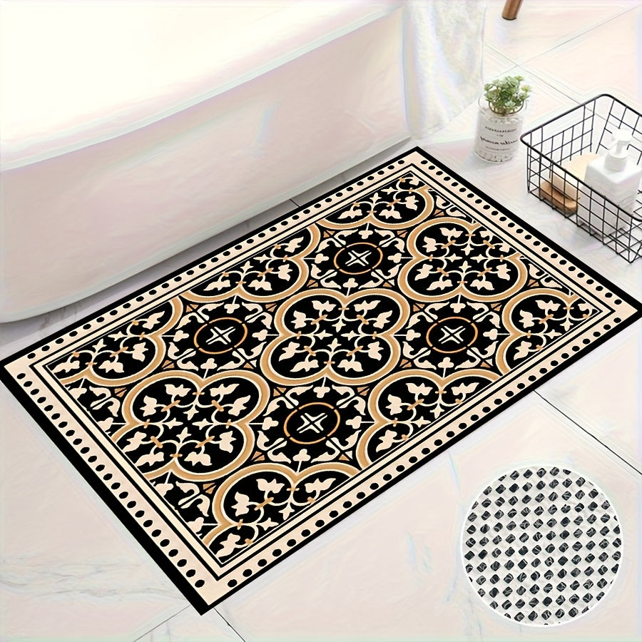 Tapis de salle de bain carré, carreaux de ciment et or