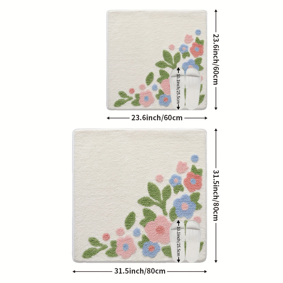Tapis de salle de bain carré, bouquet de fleurs tufté