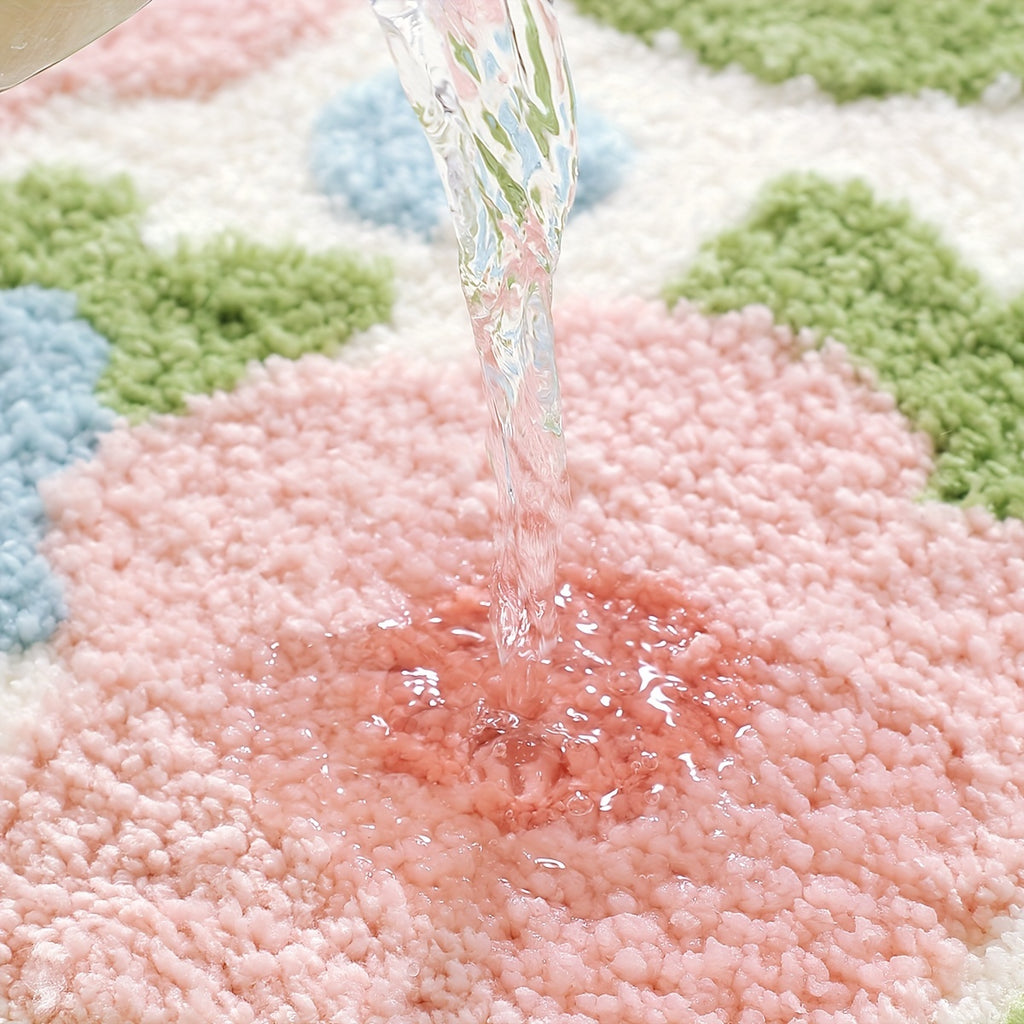 Tapis de salle de bain carré, bouquet de fleurs tufté