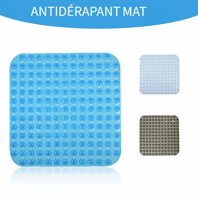 Tapis de salle de bain carré en PVC translucide à picots