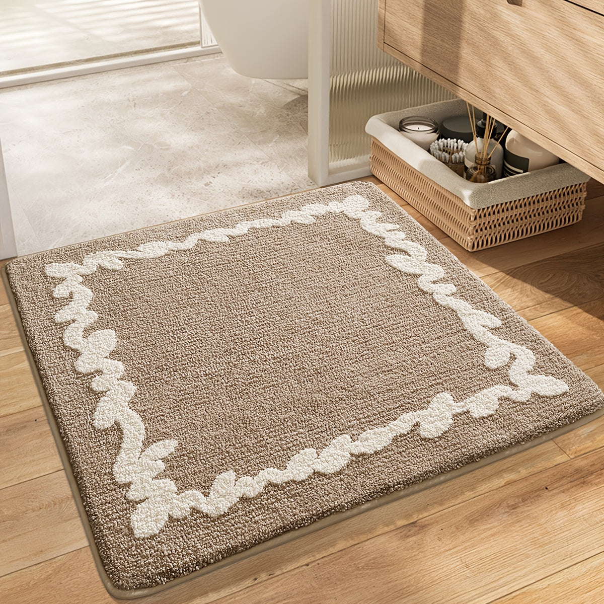 Tapis de salle de bain carré tufté, deux dessins au choix
