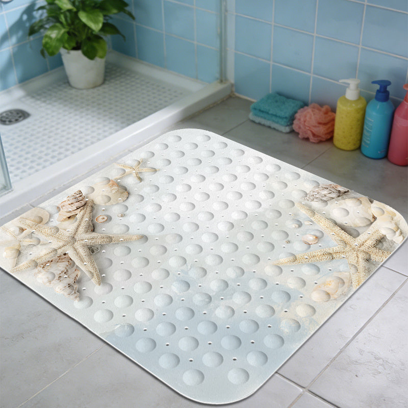 Tapis de salle de bain carré à ventouses, motif coquillages