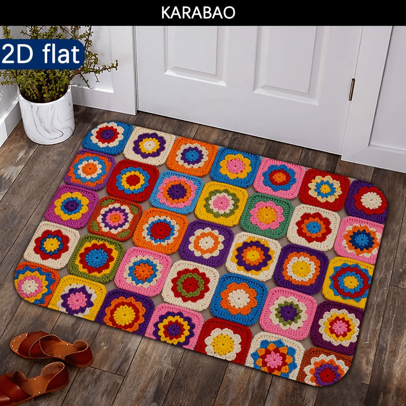 Tapis de salle de bain carrés au crochet imprimés, 500 g/m²