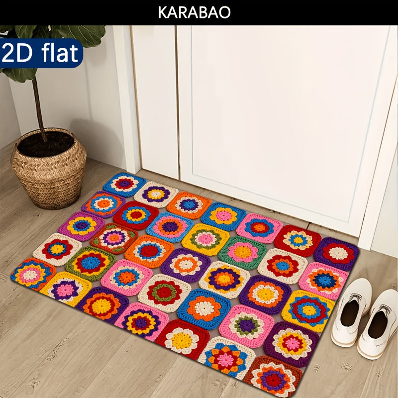 Tapis de salle de bain carrés au crochet imprimés, 500 g/m²