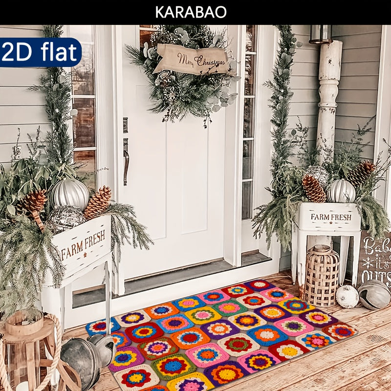 Tapis de salle de bain carrés au crochet imprimés, 500 g/m²