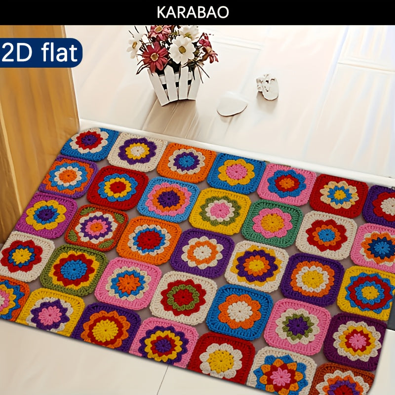 Tapis de salle de bain carrés au crochet imprimés, 500 g/m²