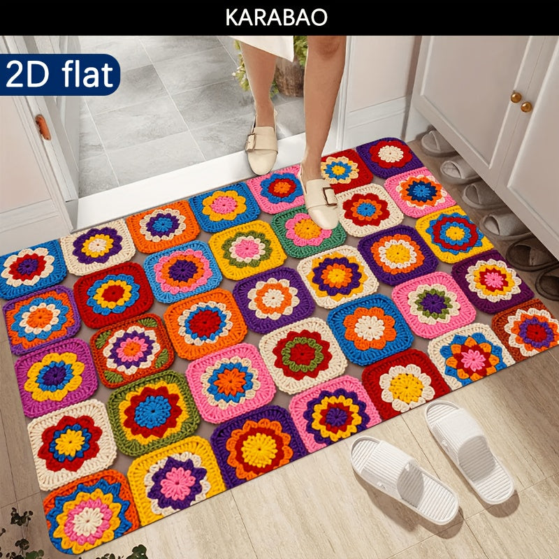 Tapis de salle de bain carrés au crochet imprimés, 500 g/m²