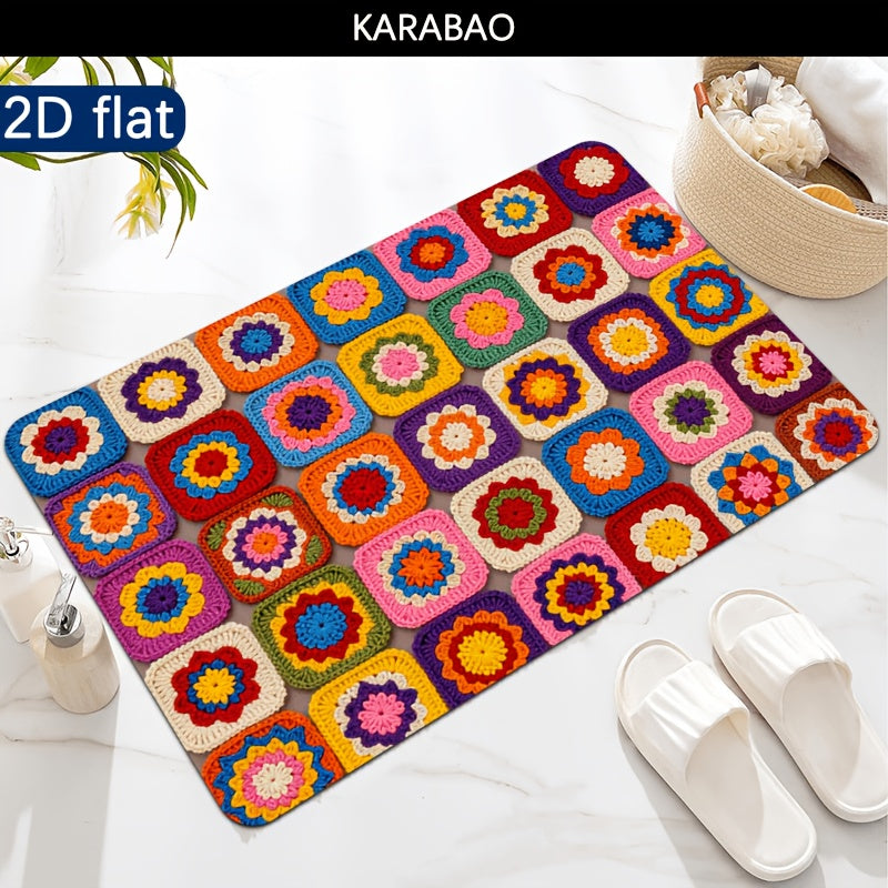Tapis de salle de bain carrés au crochet imprimés, 500 g/m²