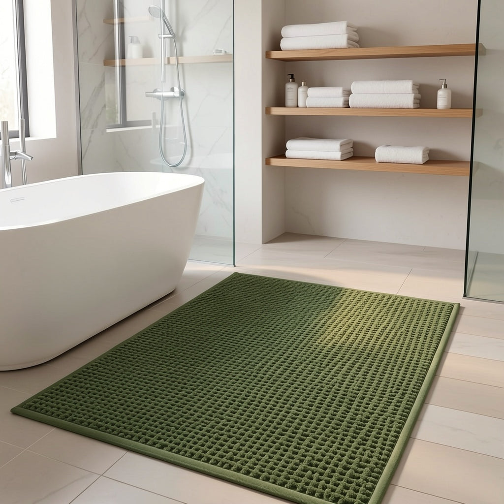 Tapis de salle de bain en chenille bouclée, dos antidérapant