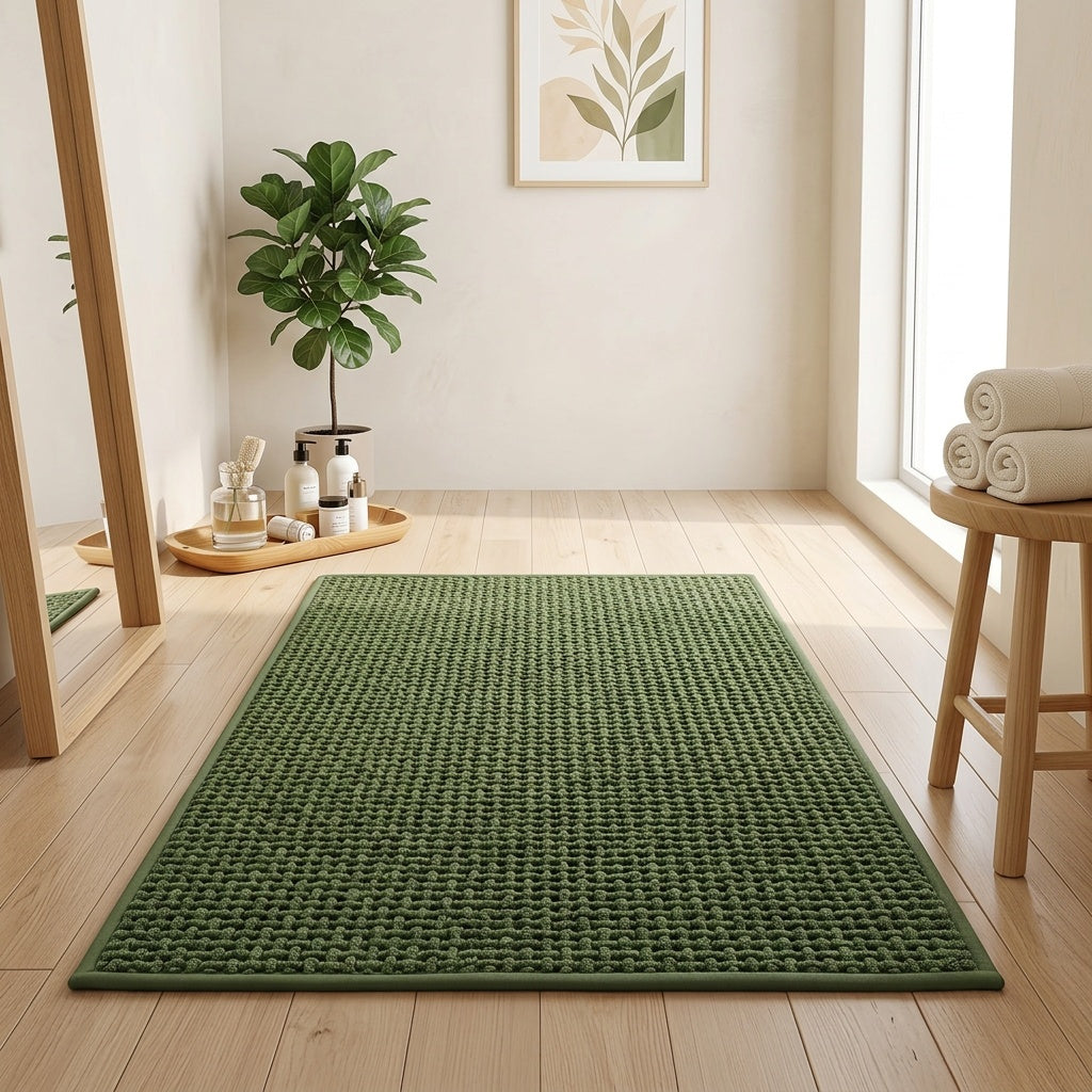Tapis de salle de bain en chenille bouclée, dos antidérapant