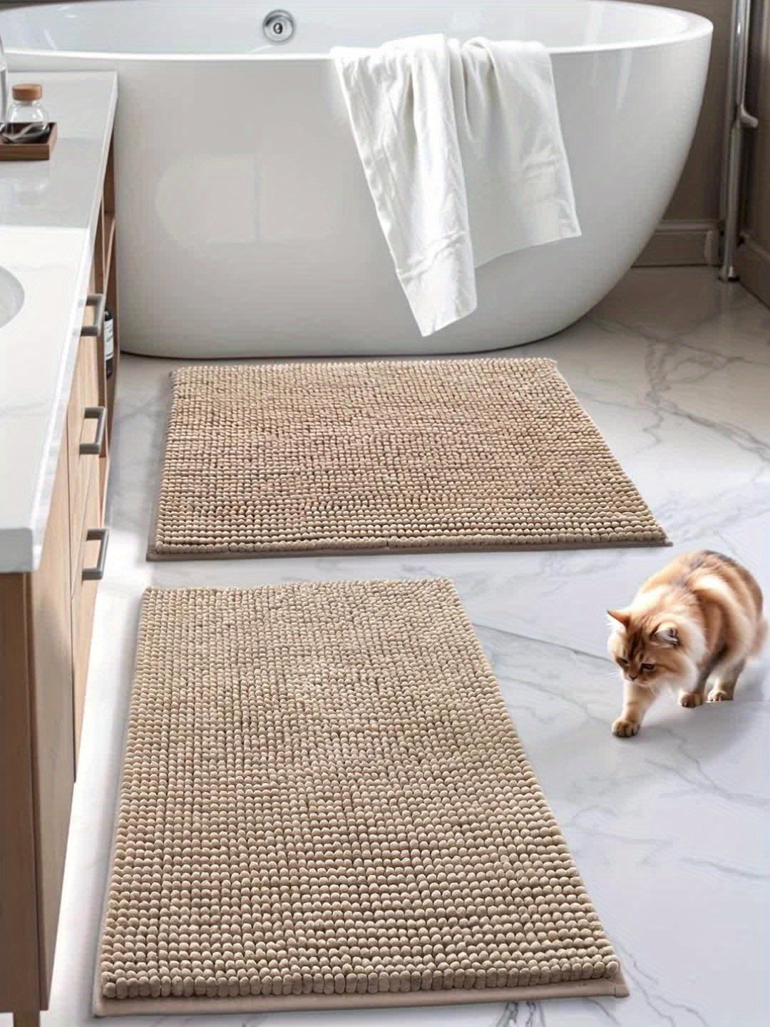 Tapis de salle de bain en chenille fine, aussi en contour WC