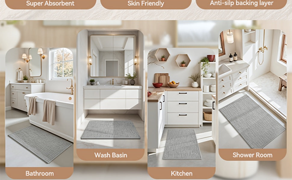 Tapis de salle de bain en chenille jacquard, quatre