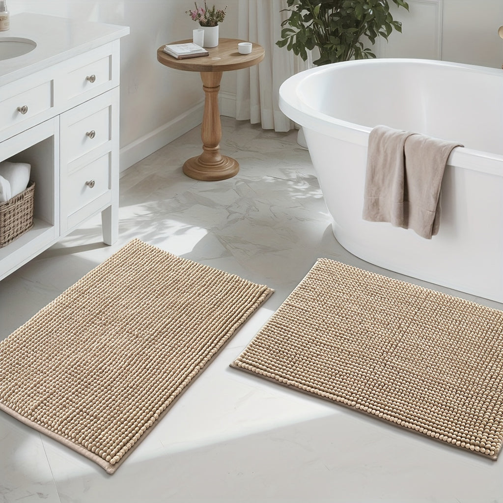 Tapis de salle de bain chenille dense, lot de 2, dos TPR