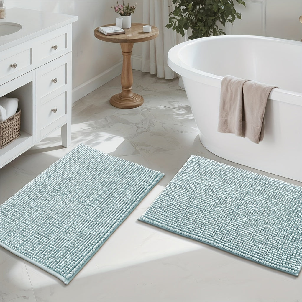 Tapis de salle de bain chenille dense, lot de 2, dos TPR
