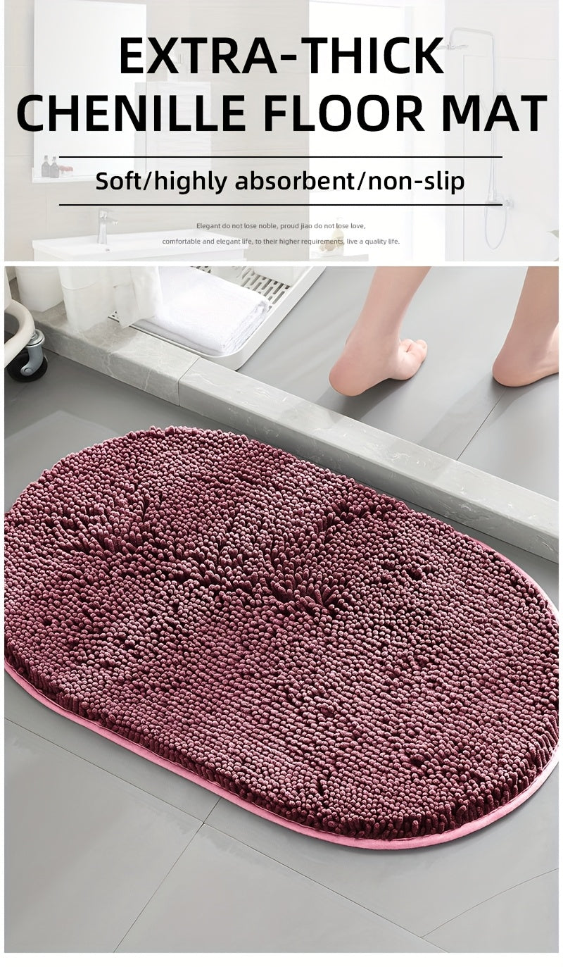 Tapis de salle de bain ovale en chenille, d'épaisseur
