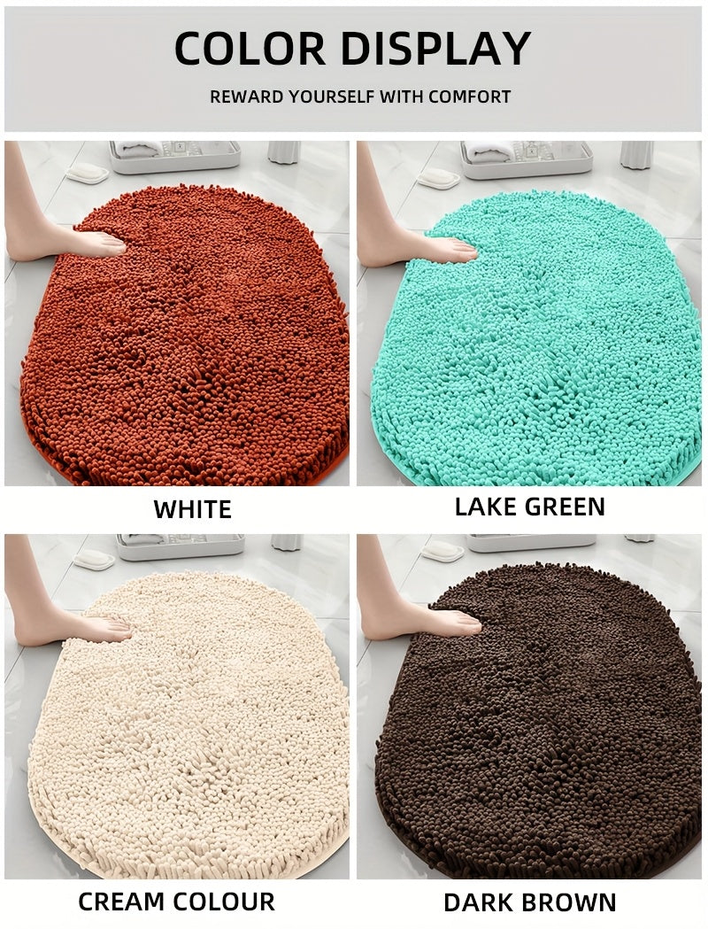 Tapis de salle de bain ovale en chenille, d'épaisseur
