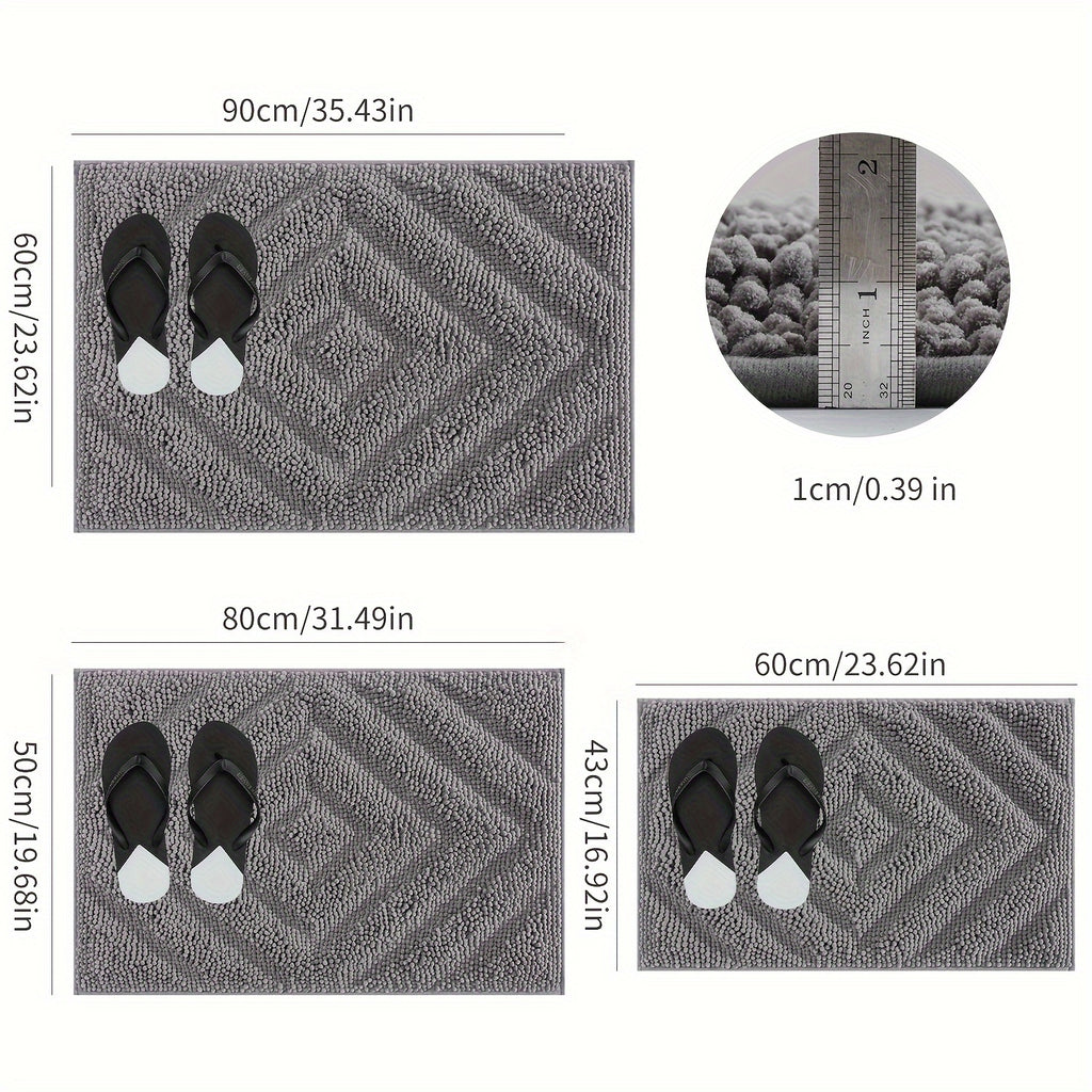 Tapis de salle de bain chenille, relief tufté 3D géométrique