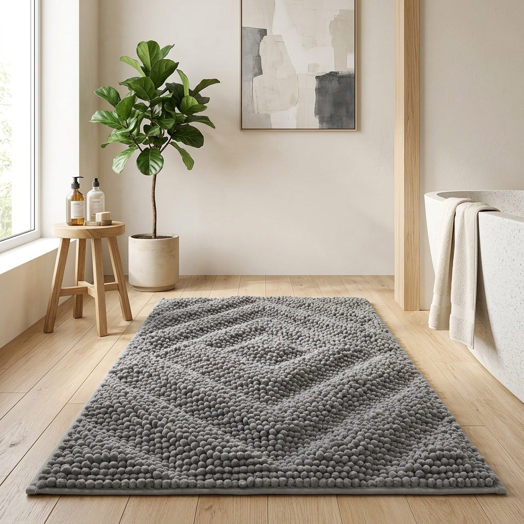 Tapis de salle de bain chenille, relief tufté 3D géométrique