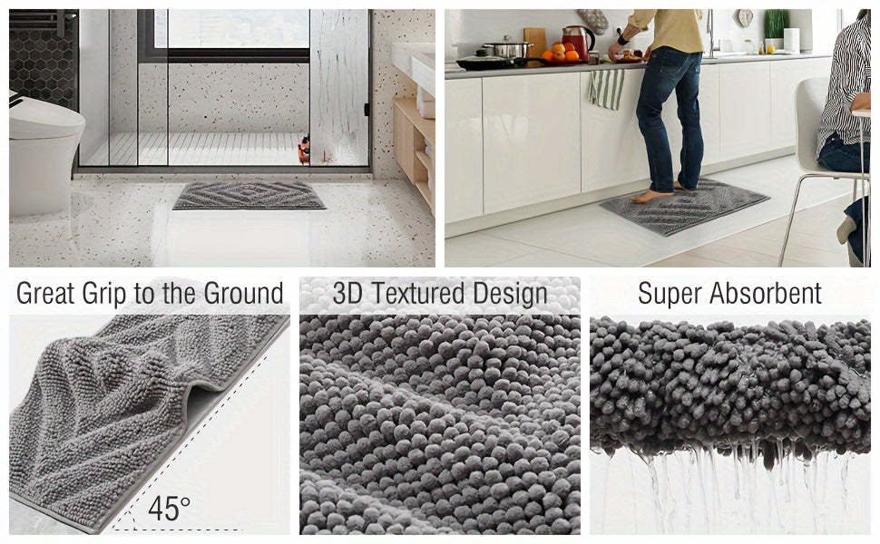 Tapis de salle de bain chenille, relief tufté 3D géométrique