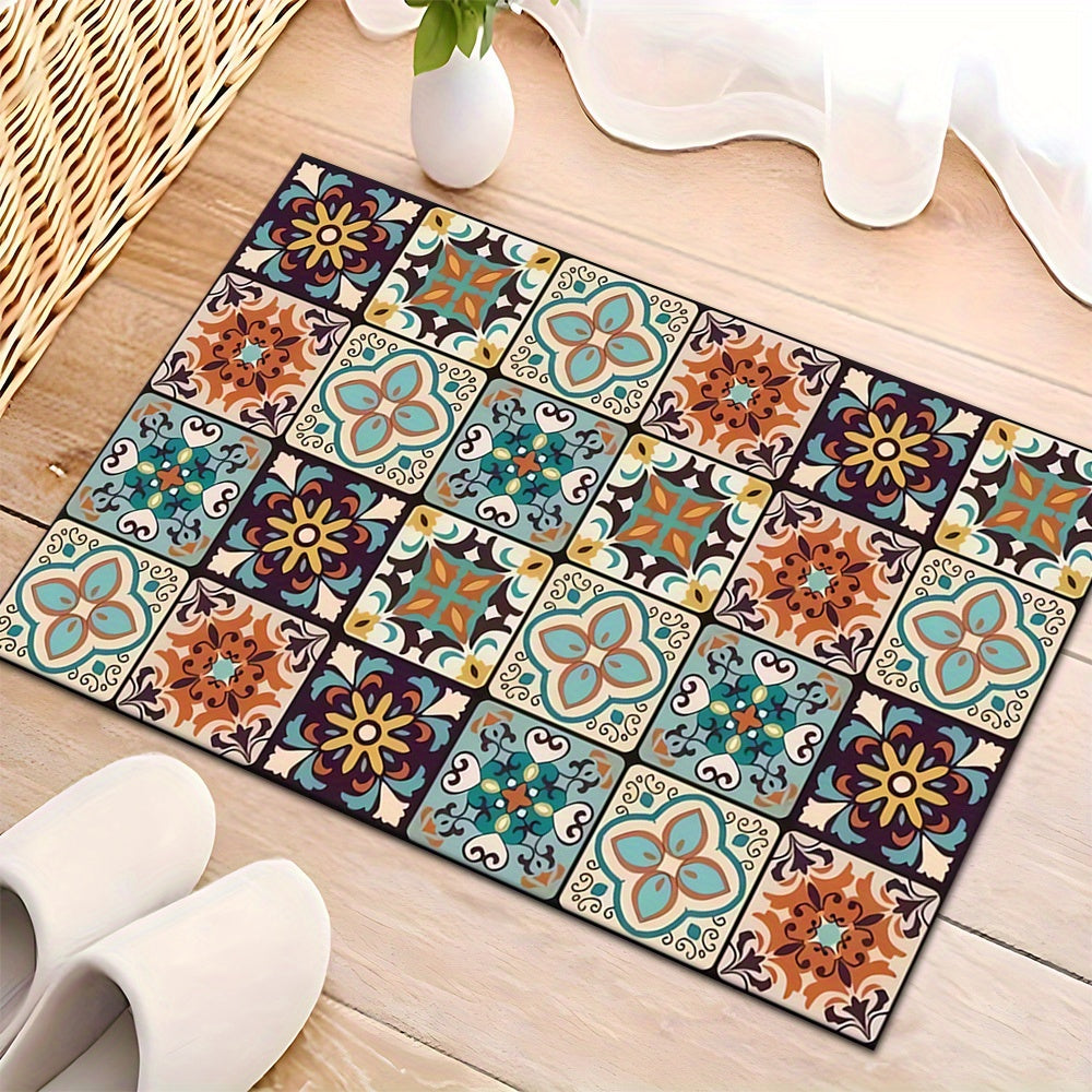 Tapis de salle de bain coloré, carreaux rétro et dos picoté
